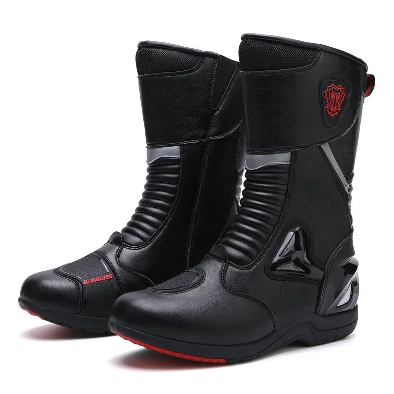 JG Wolf Motorcycle Boots - Leather Waterproof Safety Boots with Reflectors