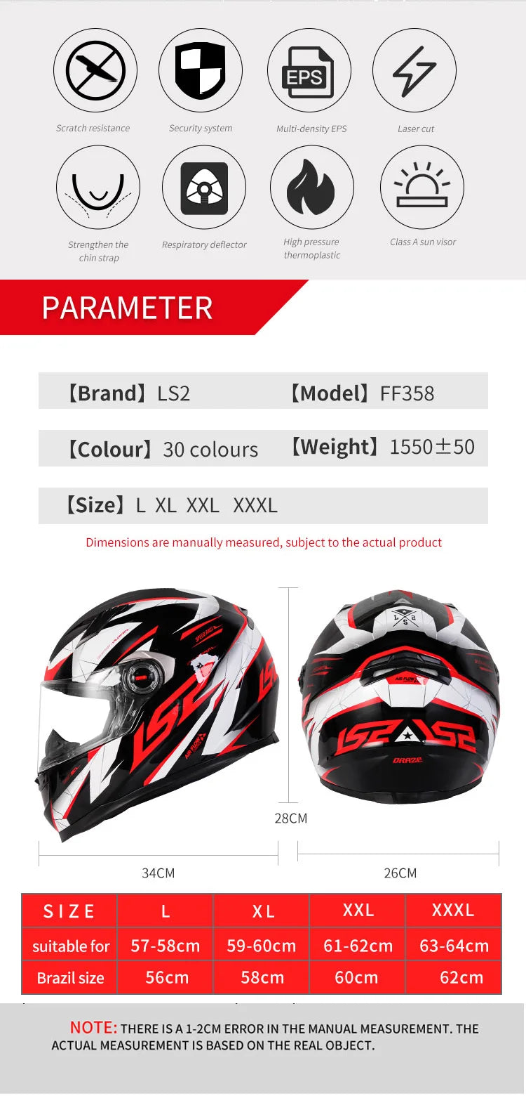 LS2 FF358 Full Face Helmet - ECE-Certified Motorcycle Helmet