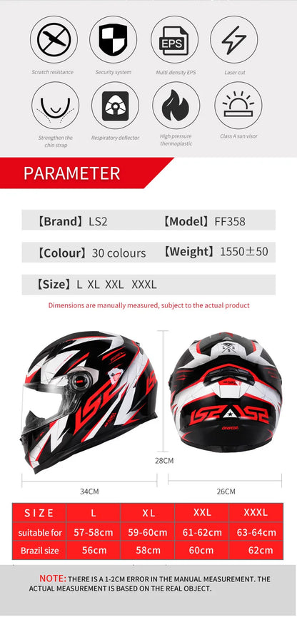 LS2 FF358 Full Face Helmet - ECE-Certified Motorcycle Helmet