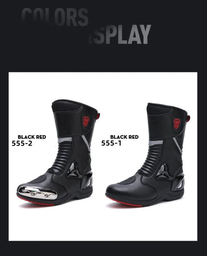 JG Wolf Motorcycle Boots - Leather Waterproof Safety Boots with Reflectors