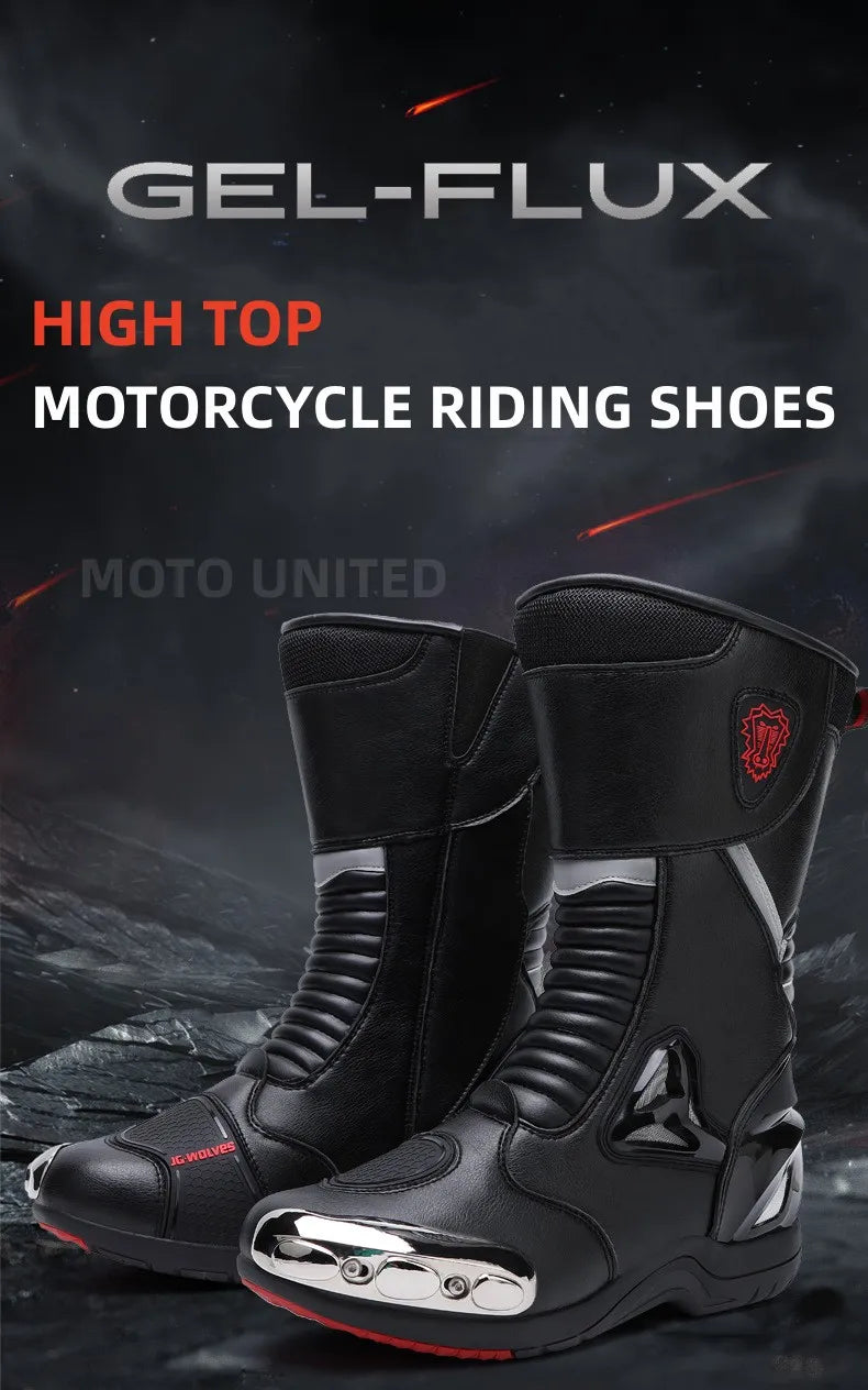 JG Wolf Motorcycle Boots - Leather Waterproof Safety Boots with Reflectors