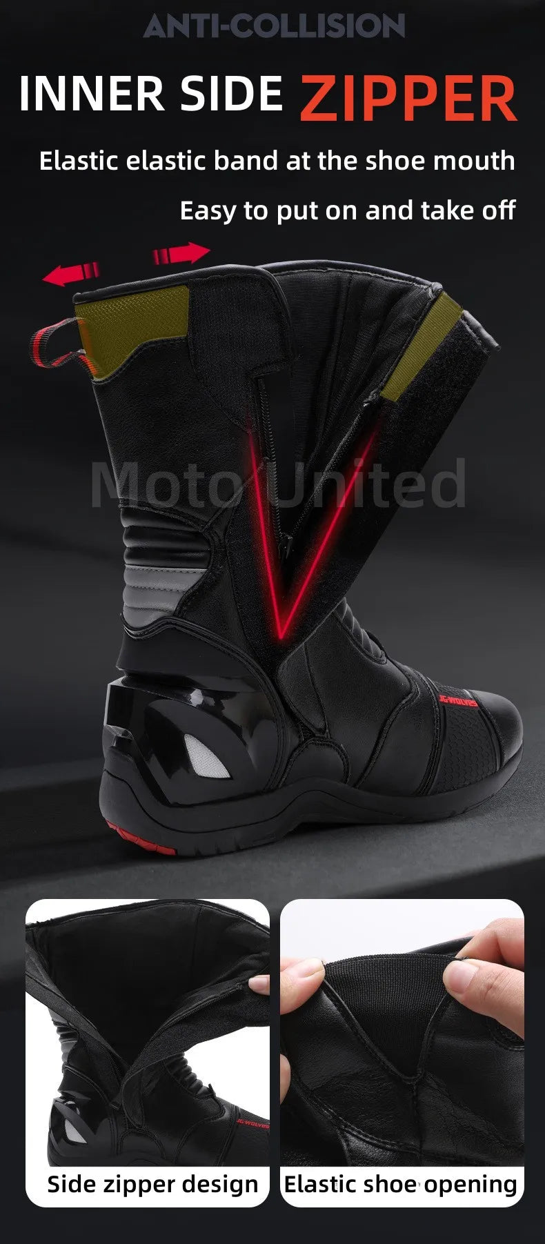 JG Wolf Motorcycle Boots - Leather Waterproof Safety Boots with Reflectors