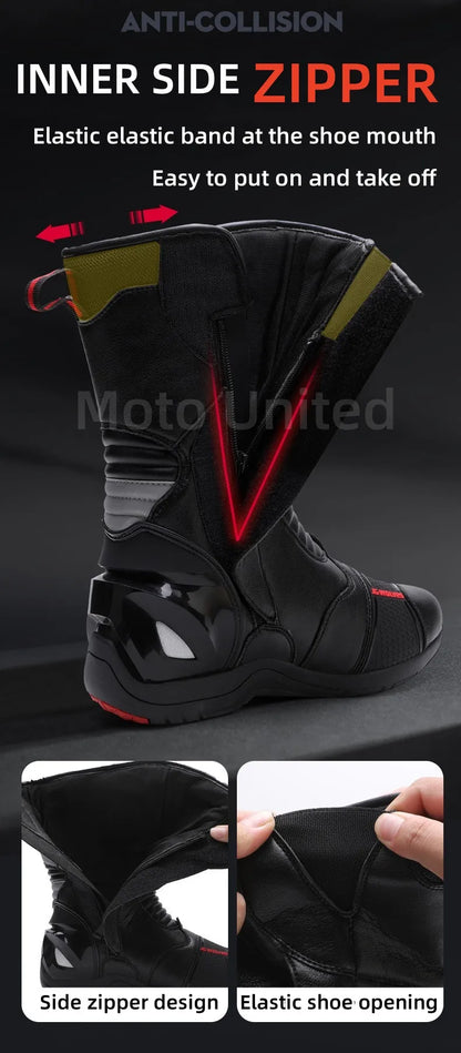 JG Wolf Motorcycle Boots - Leather Waterproof Safety Boots with Reflectors