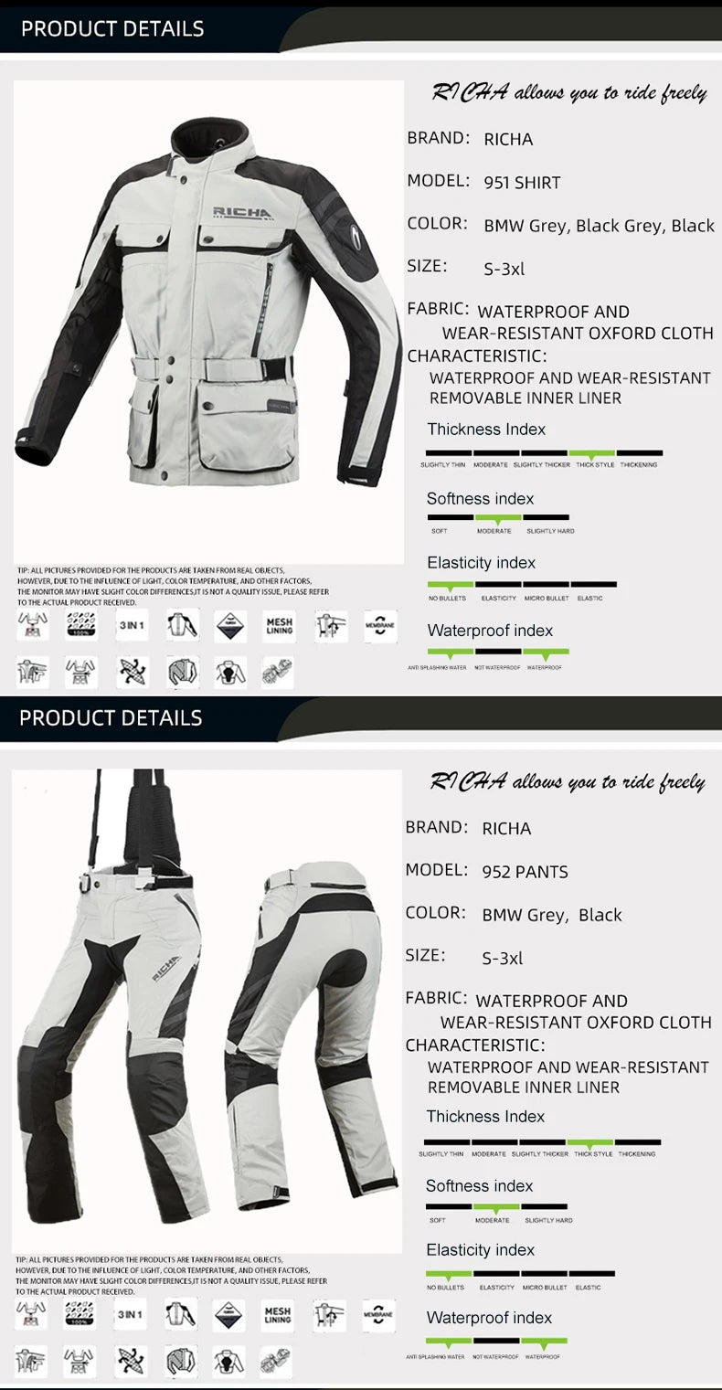 RICHA Motorcycle Jacket Pants Winter Warm Motocross Jacket For Men Women Waterproof Windproof CE Certification