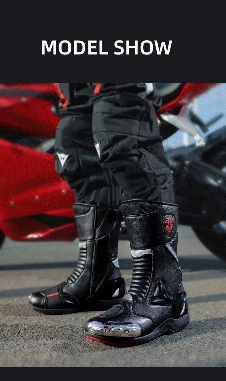 JG Wolf Motorcycle Boots - Leather Waterproof Safety Boots with Reflectors