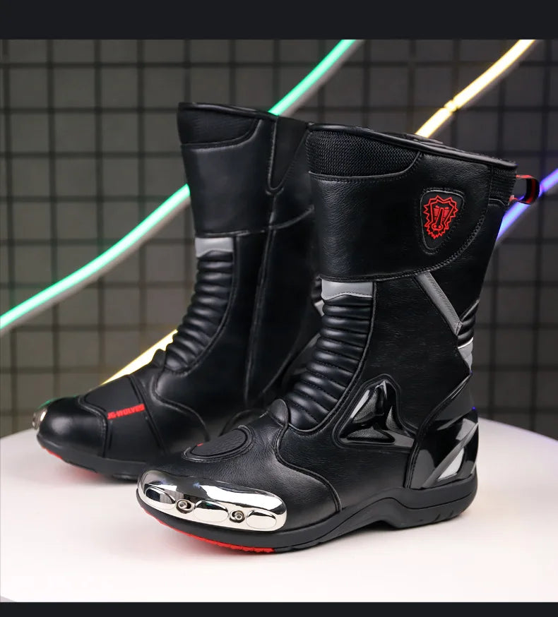 JG Wolf Motorcycle Boots - Leather Waterproof Safety Boots with Reflectors
