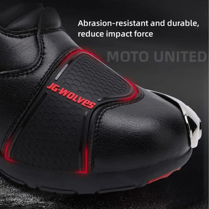 JG Wolf Motorcycle Boots - Leather Waterproof Safety Boots with Reflectors