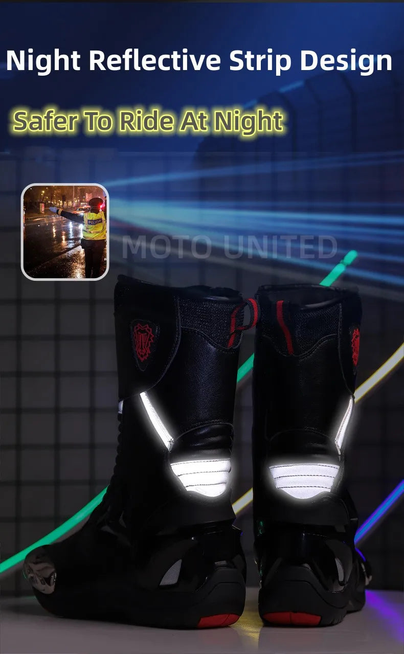 JG Wolf Motorcycle Boots - Leather Waterproof Safety Boots with Reflectors