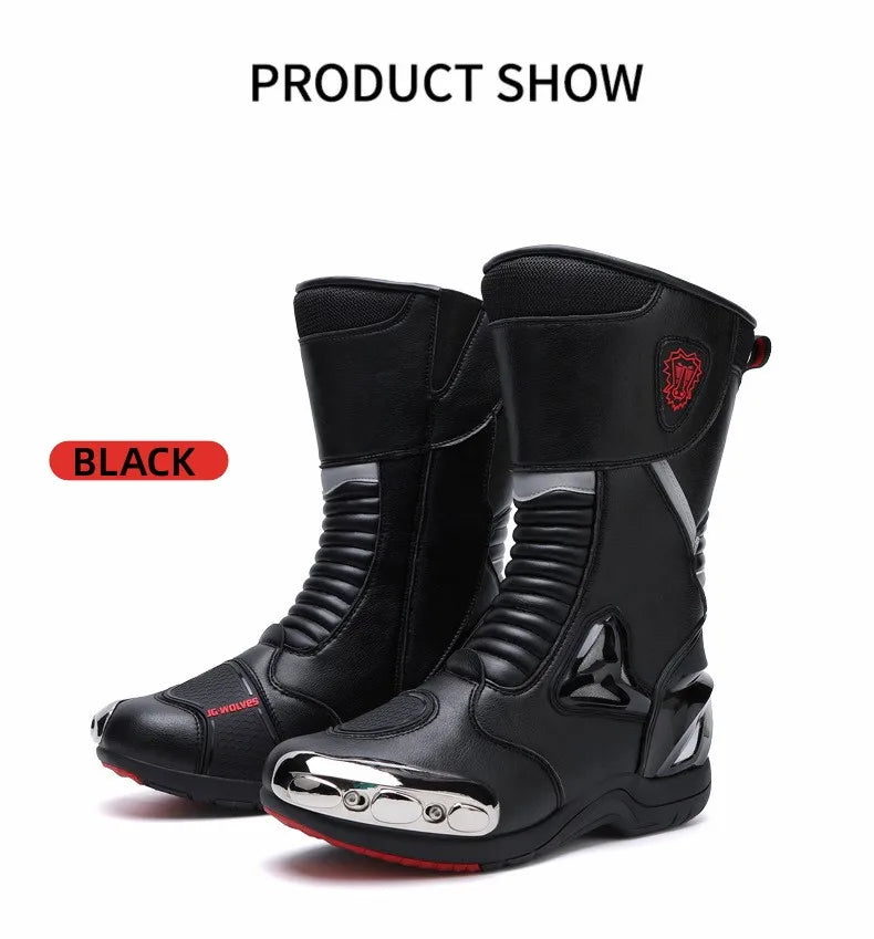 JG Wolf Motorcycle Boots - Leather Waterproof Safety Boots with Reflectors