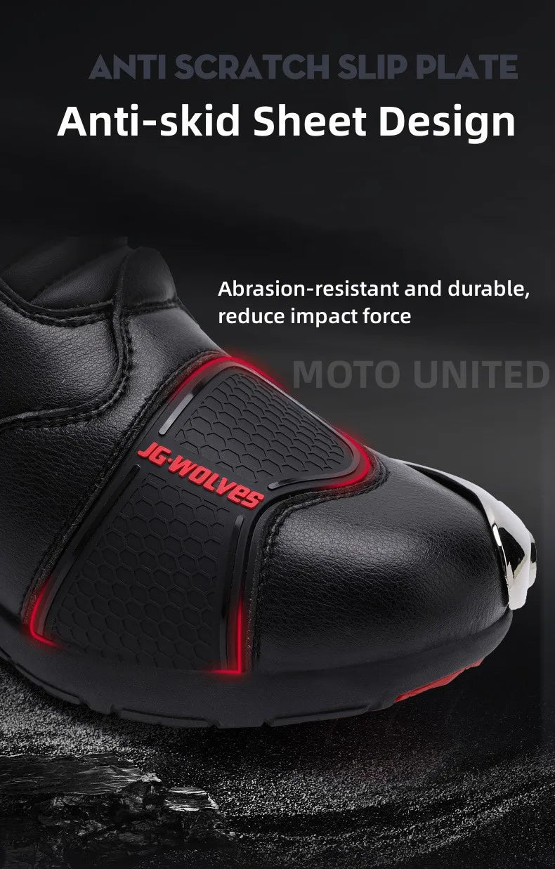 JG Wolf Motorcycle Boots - Leather Waterproof Safety Boots with Reflectors