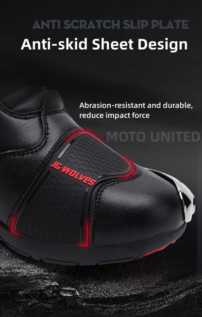 JG Wolf Motorcycle Boots - Leather Waterproof Safety Boots with Reflectors