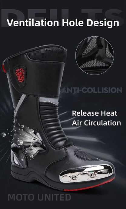 JG Wolf Motorcycle Boots - Leather Waterproof Safety Boots with Reflectors