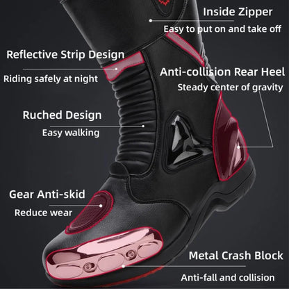 JG Wolf Motorcycle Boots - Leather Waterproof Safety Boots with Reflectors