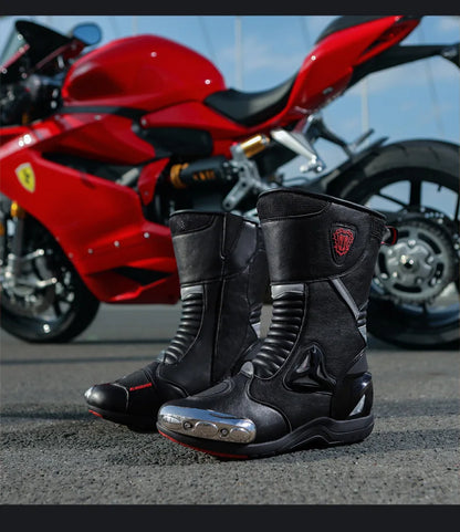JG Wolf Motorcycle Boots - Leather Waterproof Safety Boots with Reflectors